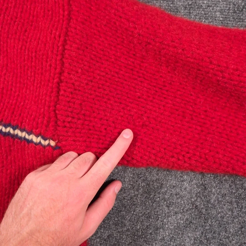 J.Crew Hand Knit Crewneck Sweater Mens XL Red Wool Striped Pullover